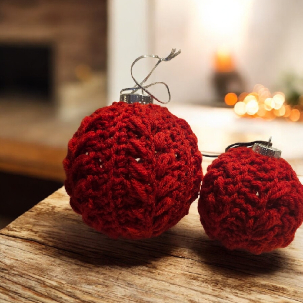 Handcrafted Red Holiday Ornaments SET OF 2